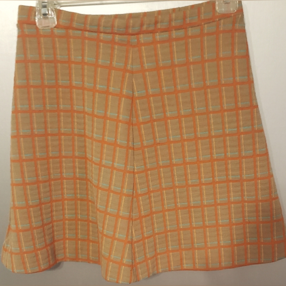 WOMANS/JUNIORS THE RED EYE BRAND TAN,ORANGE,YELLOW,AQUA PLAID MINI SKIRT SZ7